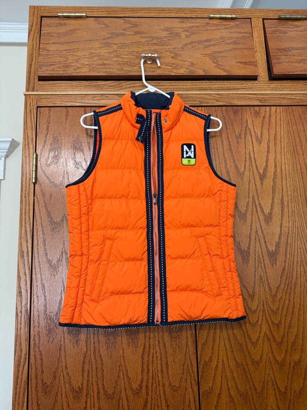 Nautica Orange Quilted Puffer Vest with Navy Trim